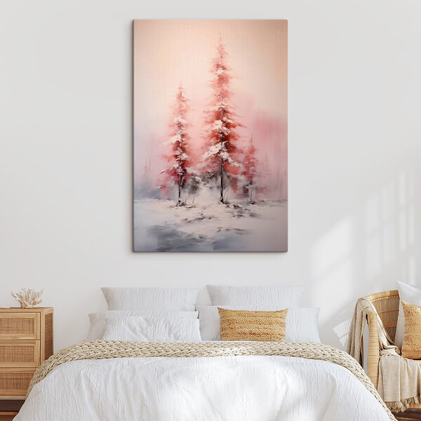 Painting of trees covered in snow
