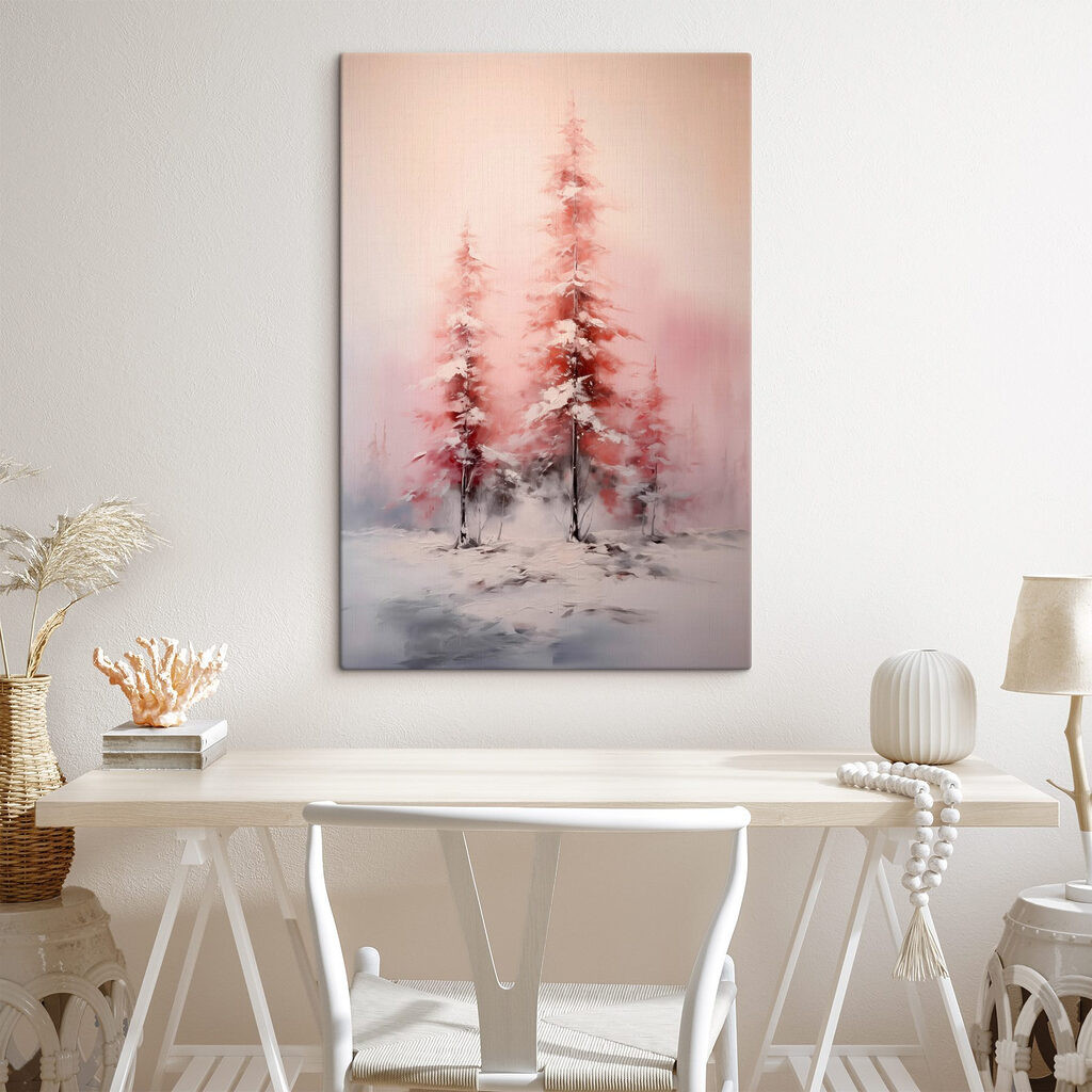 Painting of trees covered in snow