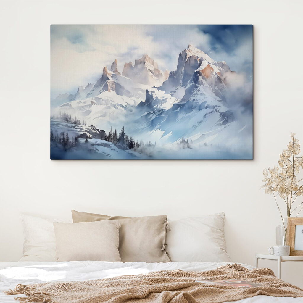Snowy mountain range with trees Snowy mountain range with trees