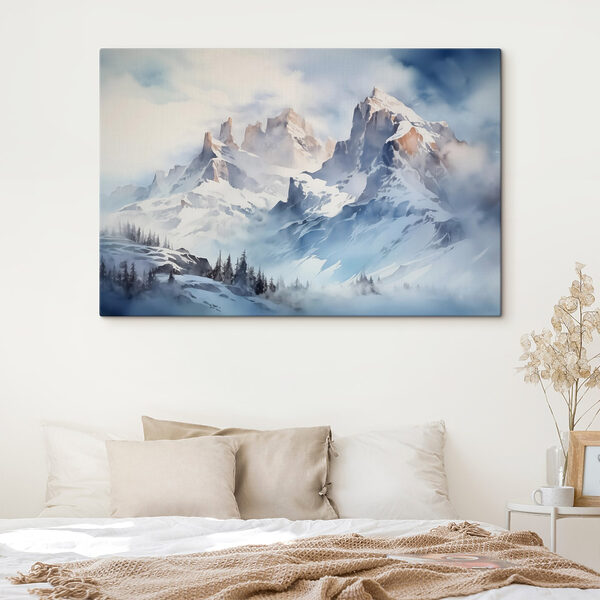 Snowy mountain range with trees Snowy mountain range with trees