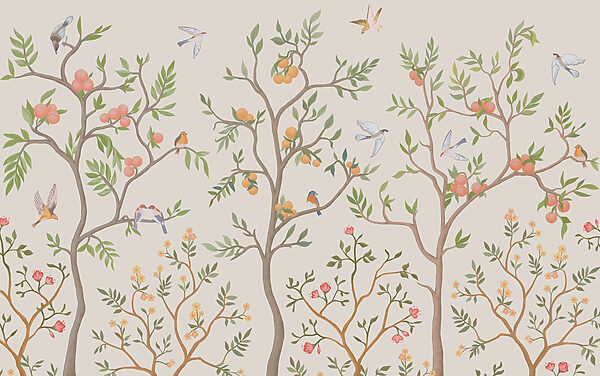 Carta da parati con uccelli e alberi Carta da parati con uccelli e alberi