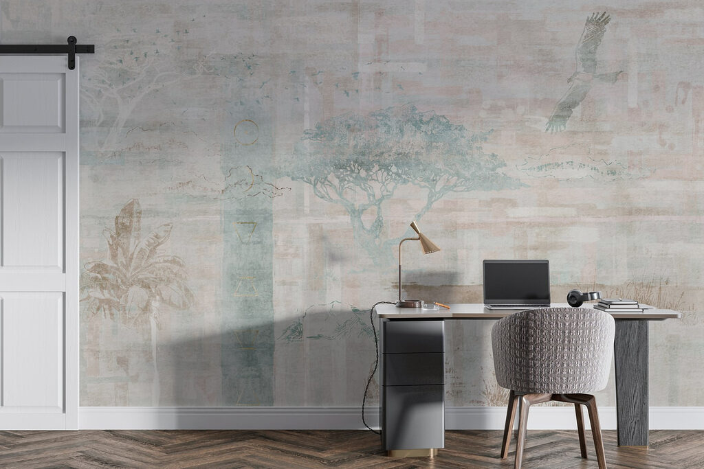 Wallpaper with trees and birds