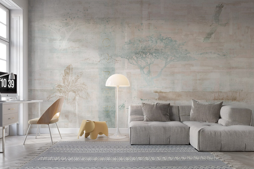 Wallpaper with trees and birds