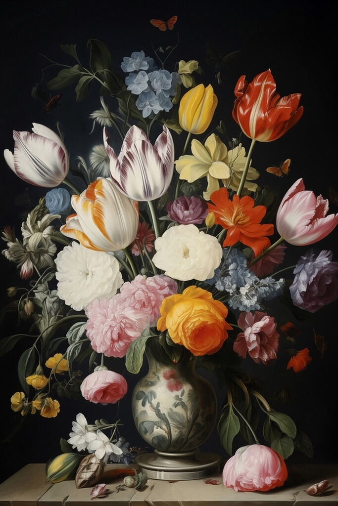 Vase of flowers with butterflies