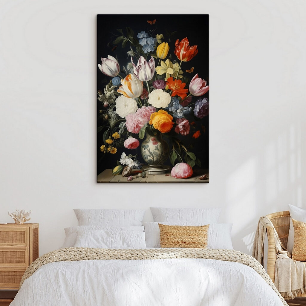 Vase of flowers with butterflies
