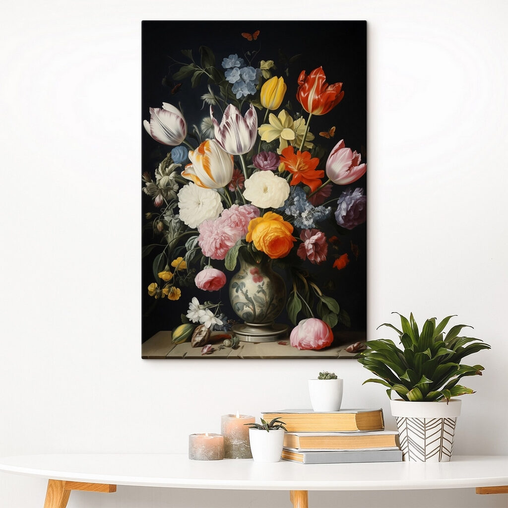 Vase of flowers with butterflies