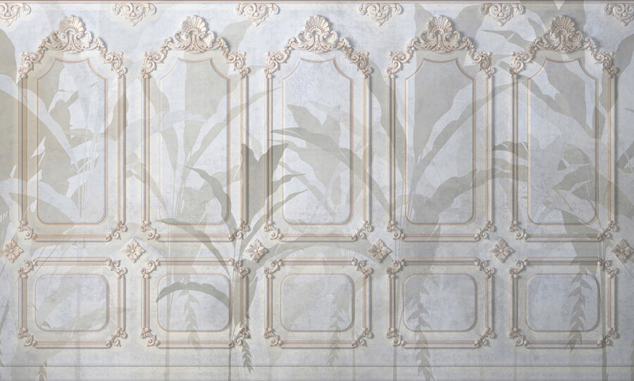 Parete con disegni ornamentali bianchi e marroni