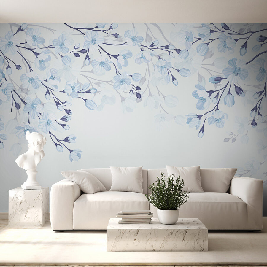 Fiori bianchi e blu su sfondo bianco Fiori bianchi e blu su sfondo bianco