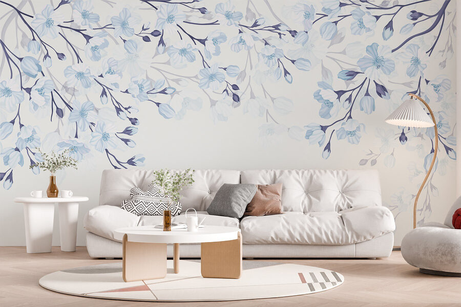Fiori bianchi e blu su sfondo bianco Fiori bianchi e blu su sfondo bianco