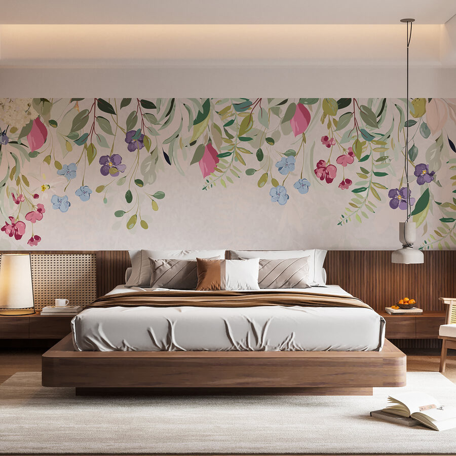 Bordo floreale con fiori e foglie