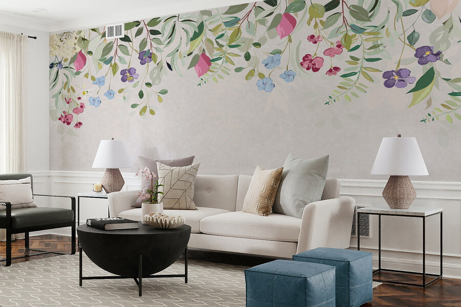 Bordo floreale con fiori e foglie
