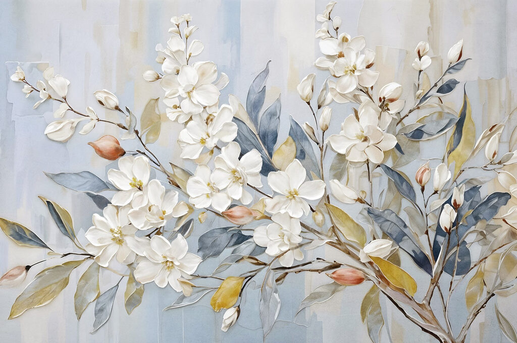Pittura di fiori e foglie bianche Pittura di fiori e foglie bianche