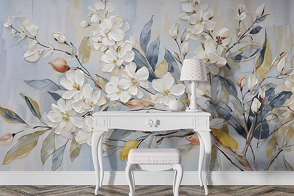 Pittura di fiori e foglie bianche Pittura di fiori e foglie bianche