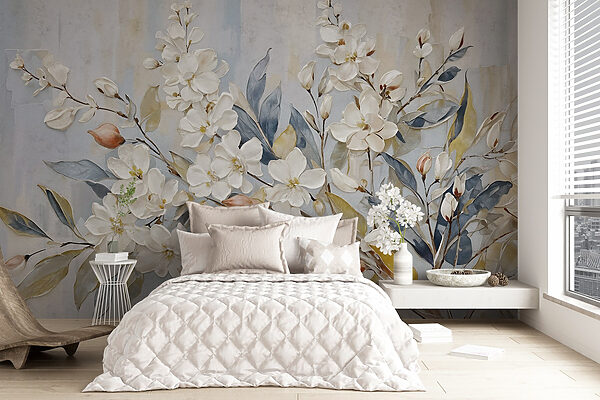 Pittura di fiori e foglie bianche Pittura di fiori e foglie bianche