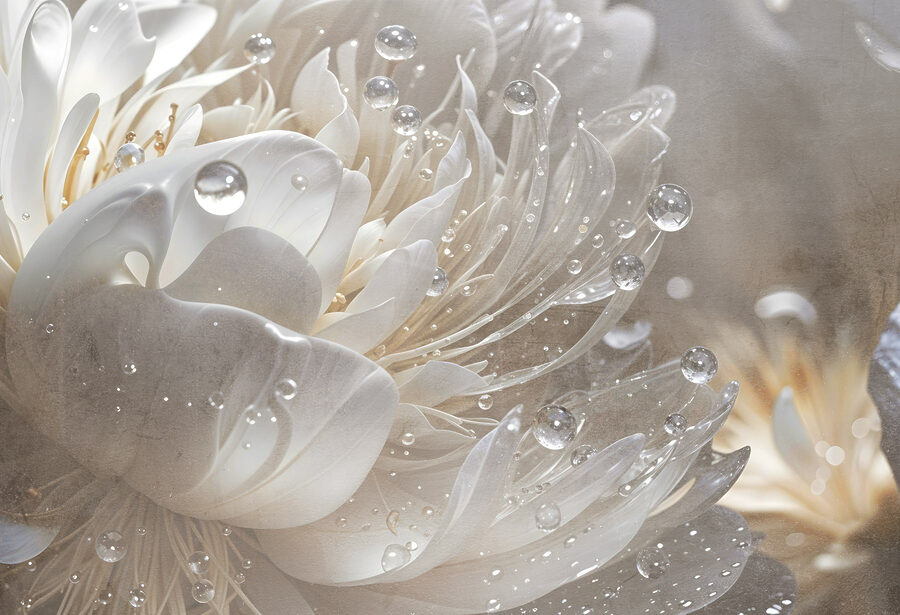 Petali delicati con gocce scintillanti.