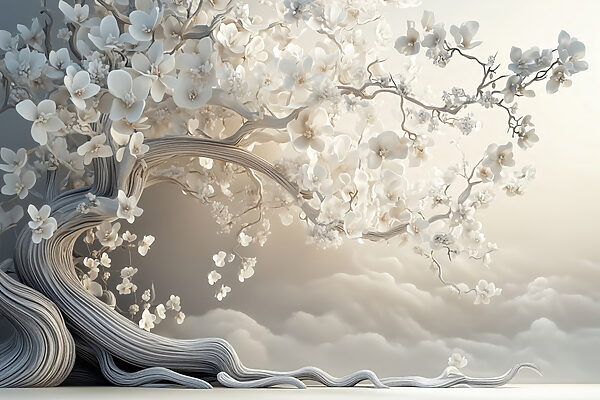 Albero bianco con fiori bianchi Albero bianco con fiori bianchi