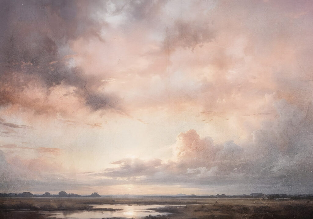 Paesaggio con specchio d'acqua e nuvole Paesaggio con specchio d'acqua e nuvole