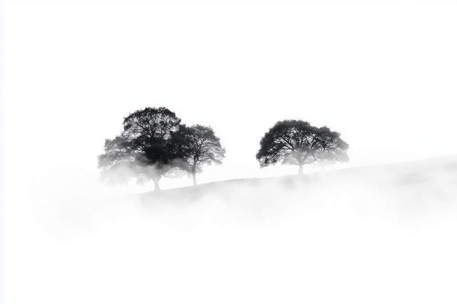 Gruppo di alberi nella nebbia