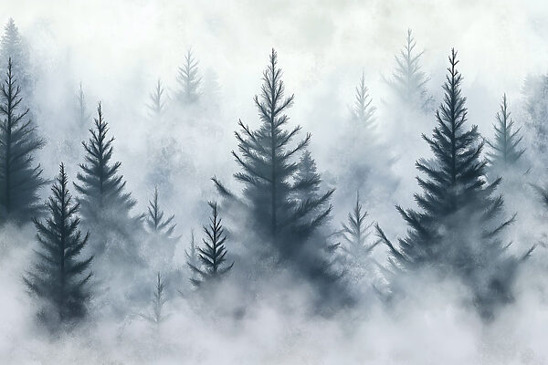 Gruppo di alberi nella nebbia Gruppo di alberi nella nebbia
