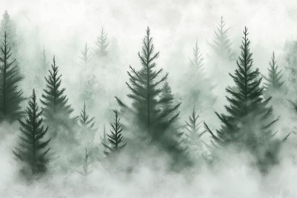 Gruppo di alberi nella nebbia Gruppo di alberi nella nebbia