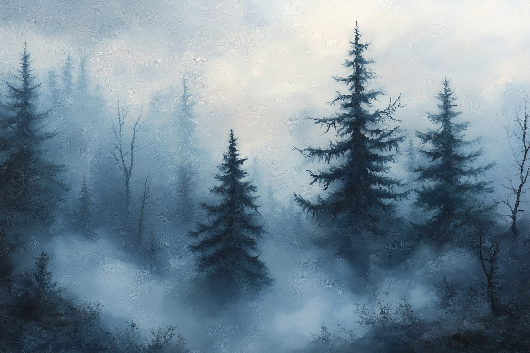 Foggy forest with trees