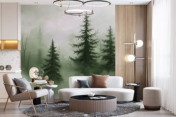 Foresta nebbiosa con alberi Foresta nebbiosa con alberi