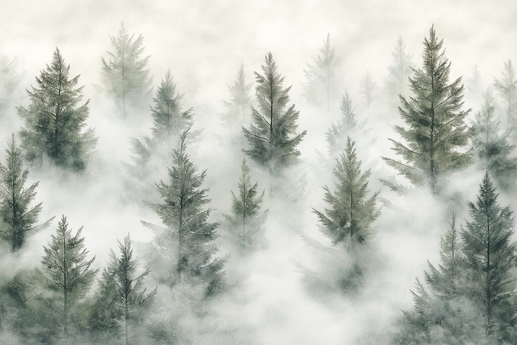 Gruppo di alberi con nebbia Gruppo di alberi con nebbia
