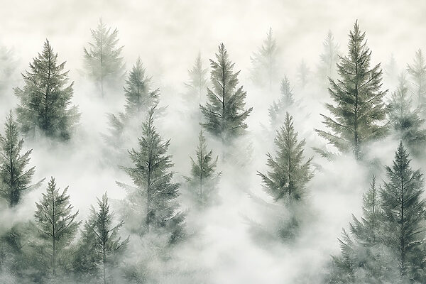 Gruppo di alberi con nebbia Gruppo di alberi con nebbia