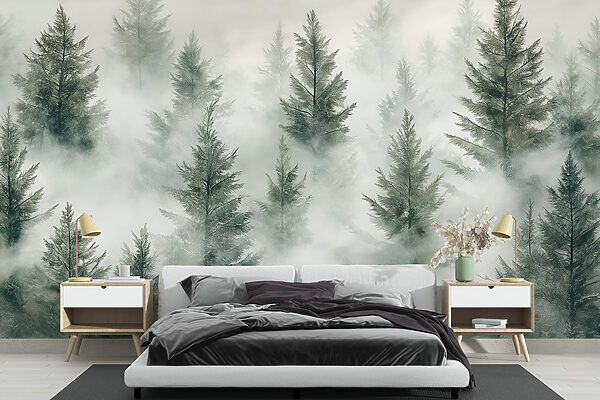 Gruppo di alberi con nebbia Gruppo di alberi con nebbia