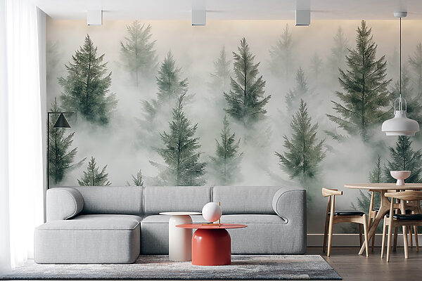 Gruppo di alberi con nebbia Gruppo di alberi con nebbia