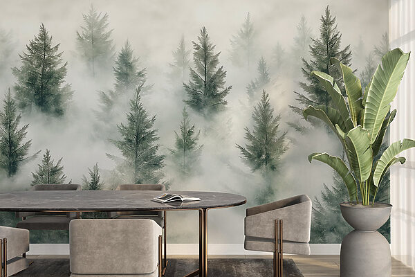 Gruppo di alberi con nebbia Gruppo di alberi con nebbia