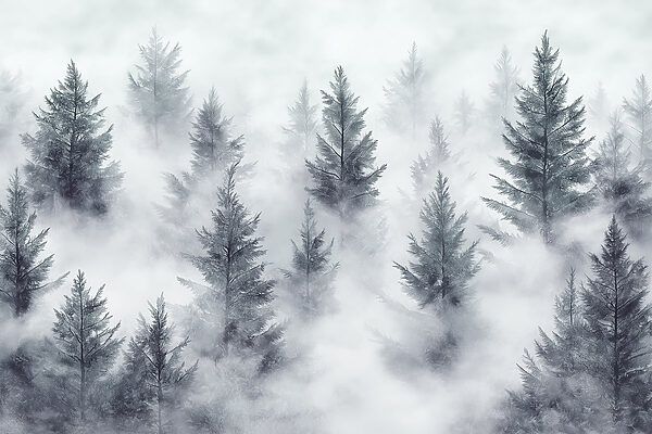 Gruppo di alberi nella nebbia Gruppo di alberi nella nebbia