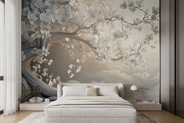Albero bianco con fiori bianchi Albero bianco con fiori bianchi