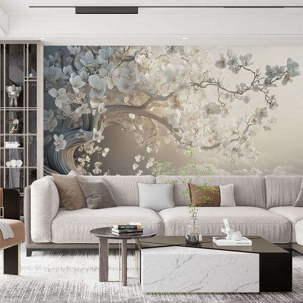 Albero bianco con fiori bianchi Albero bianco con fiori bianchi