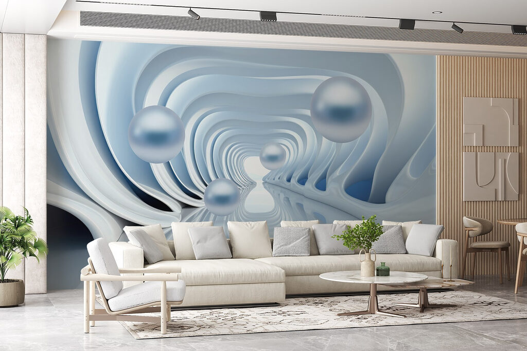 Fluid shapes and floating orbs abound