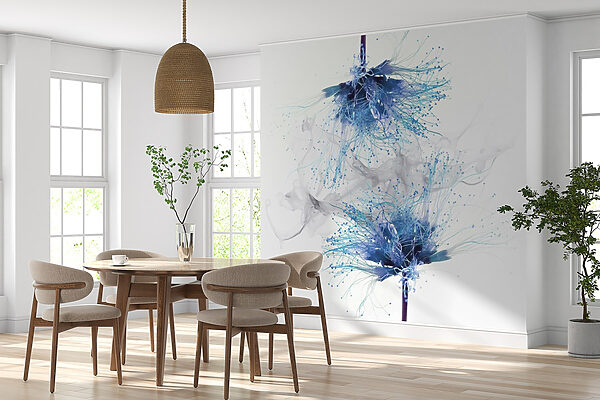 Fiori blu con inchiostro bianco nell'aria Fiori blu con inchiostro bianco nell'aria