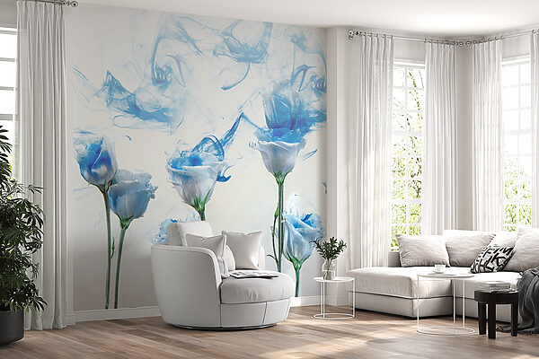 Gruppo di fiori con inchiostro blu in acqua Gruppo di fiori con inchiostro blu in acqua