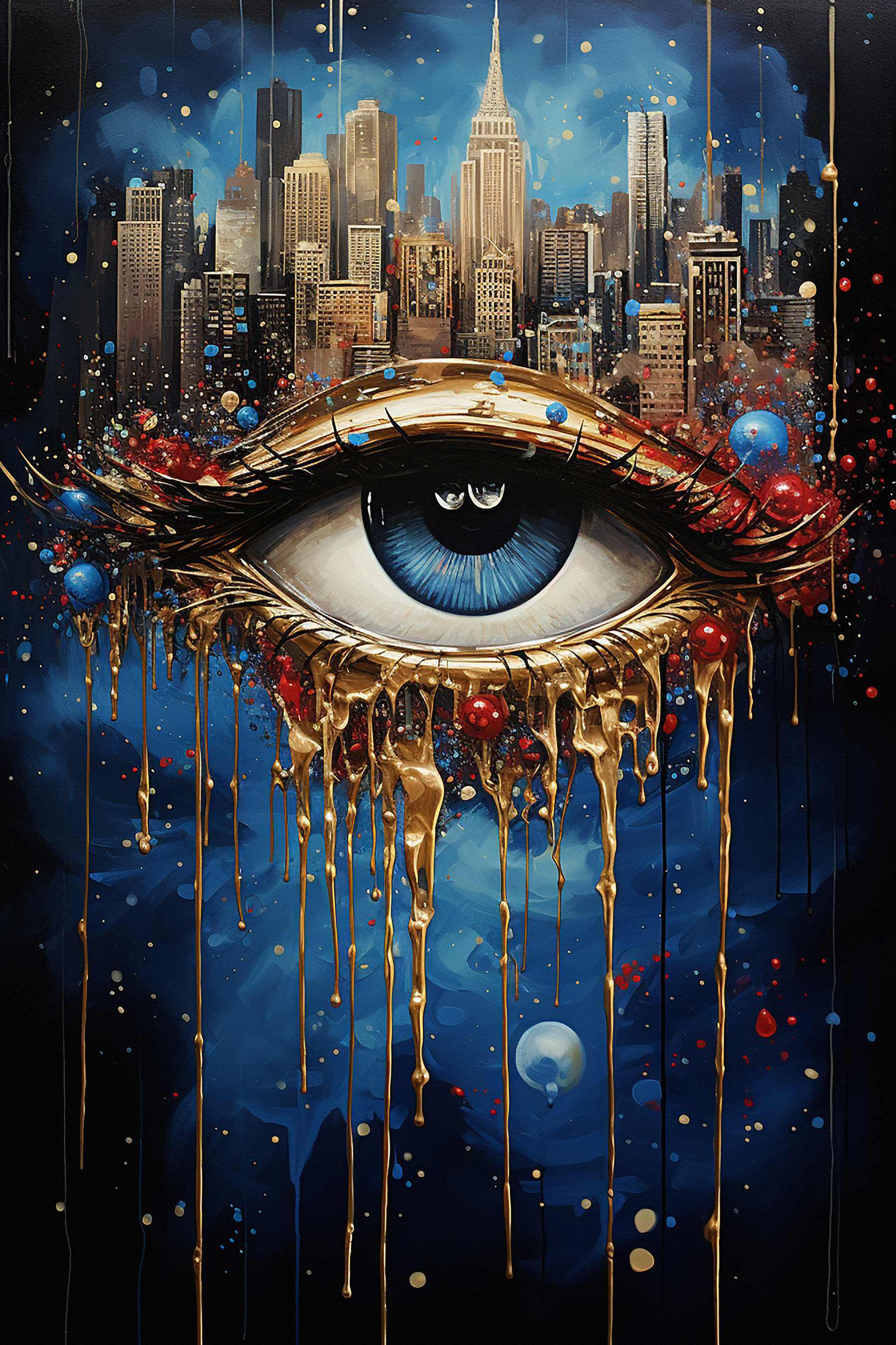 Mysterious eye with city reflection Mysterious eye with city reflection