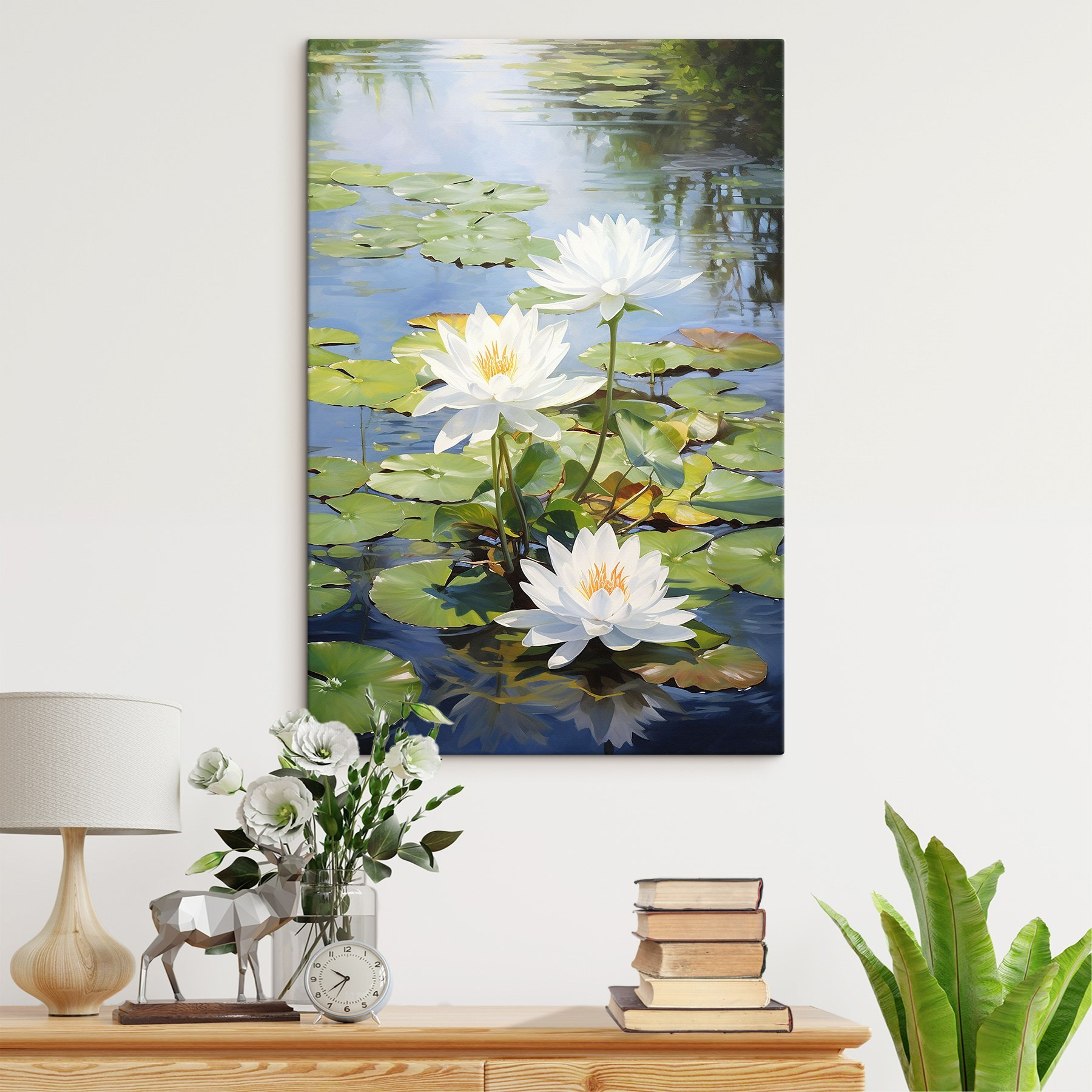 Group of white flowers in a pond Group of white flowers in a pond