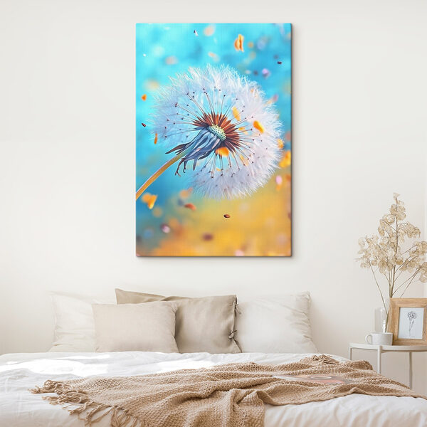 Dandelion with seeds flying in the air