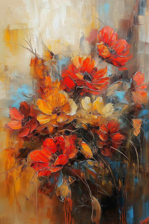 Painting of flowers on a canvas Painting of flowers on a canvas