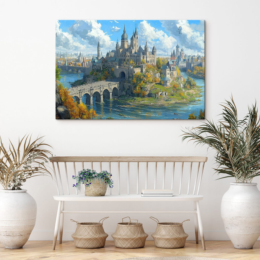 Castle on a hill with a bridge over water Castle on a hill with a bridge over water
