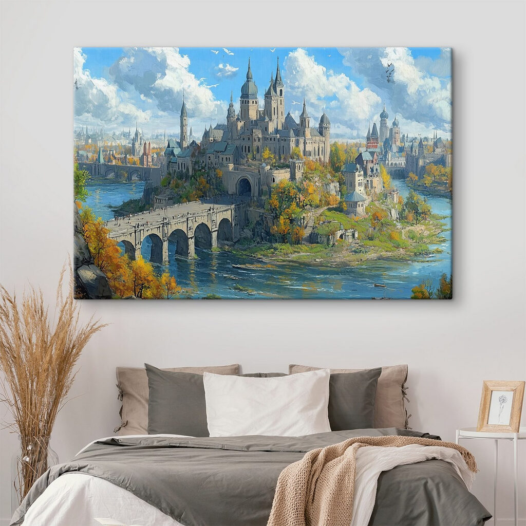 Castle on a hill with a bridge over water Castle on a hill with a bridge over water