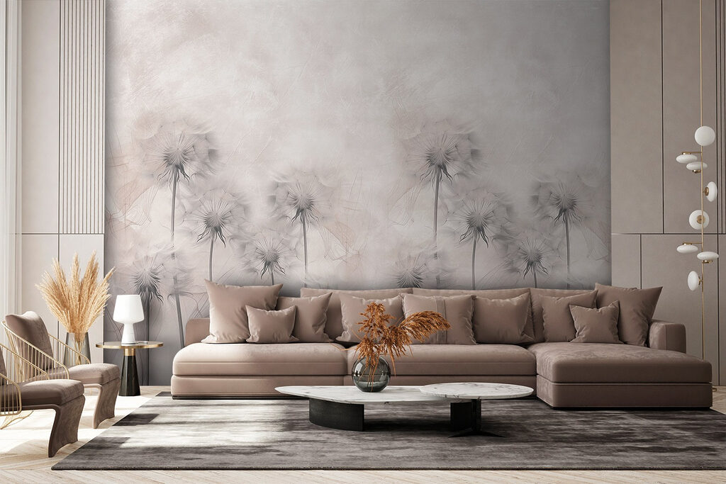 Group of dandelions on a white background