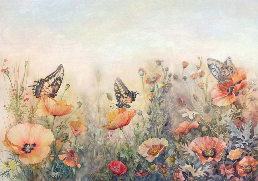 Farfalle sui fiori in un campo