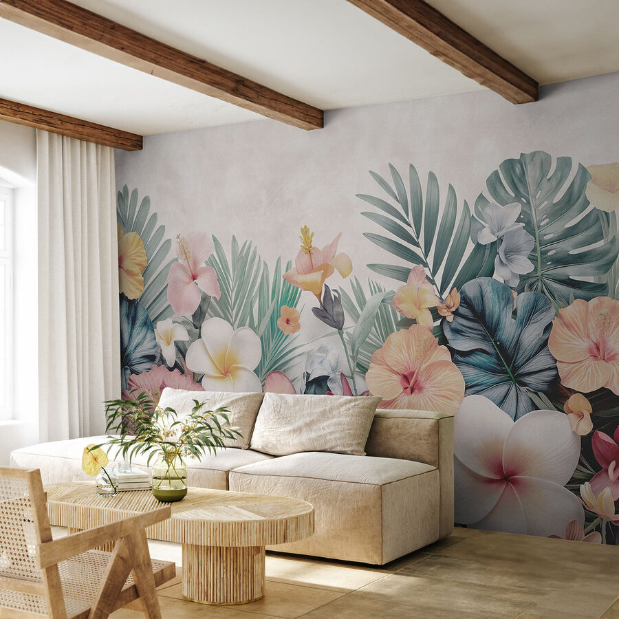 Gruppo di fiori e foglie
