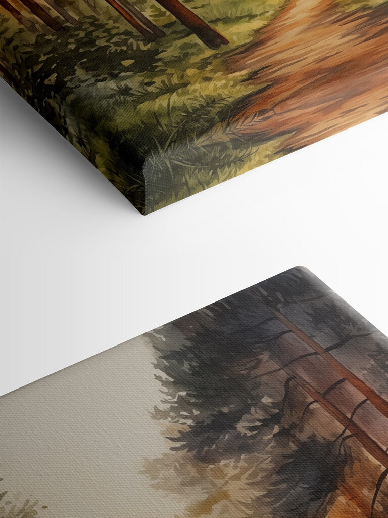 Painting of a forest with a path and trees