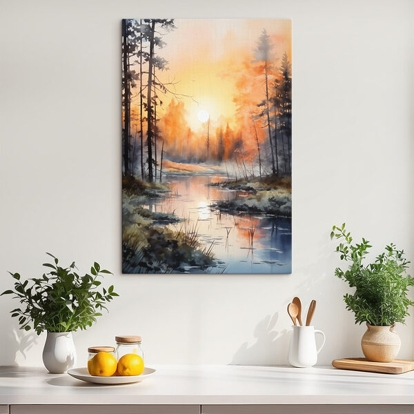 Quadri Quadri Acquerello raffigurante un fiume con alberi e piante (COD: s41642)