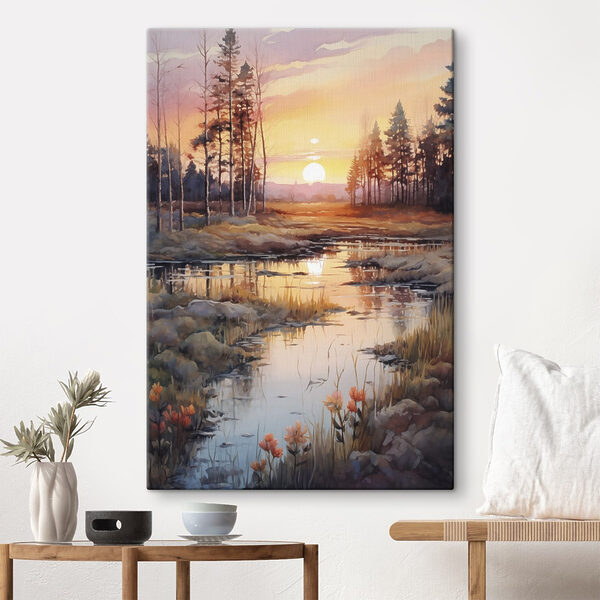 Quadri Acquerello raffigurante un fiume con alberi e un tramonto (COD: s41643) Quadri Quadri Acquerello raffigurante un fiume con alberi e un tramonto (COD: s41643)