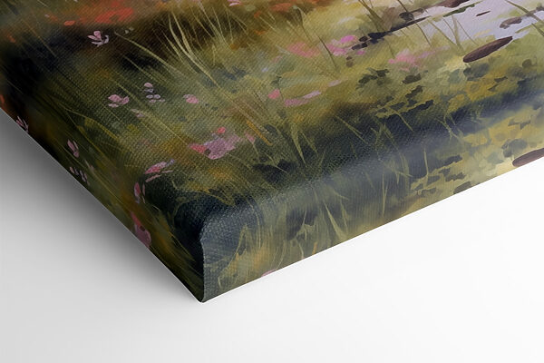 Watercolor painting of a lake with trees and grass Watercolor painting of a lake with trees and grass